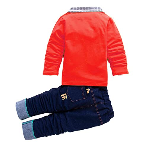 Image of Bold N Elegant Solid Full Sleeve Jacket Coat Blazer with T-Shirt and Denim Blue Trouser Pant 3 Pc Party Suit Set