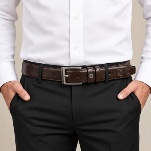Image of Kaarava Leather Belt for Men 110 cm Black Adjustable Metal Buckle