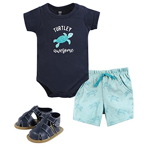 Image of Hudson Baby Unisex Baby Cotton Bodysuit, Shorts and Shoe Set