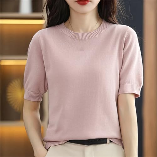 T-shirt tricoté en coton fin Kelsiop pour femme avec col rond et coupe ample d'été - 5