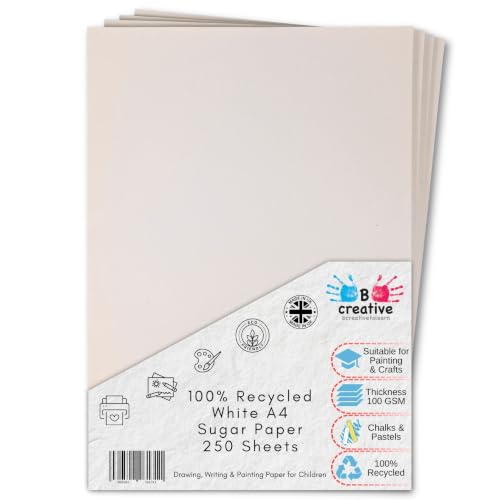 Image of BCreativetolearn A4 White Sugar Paper 100gsm 250 Sheets 29.7 x 21 cm – Recycled Paper for Drawing, Arts, Crafts & Classroom Use