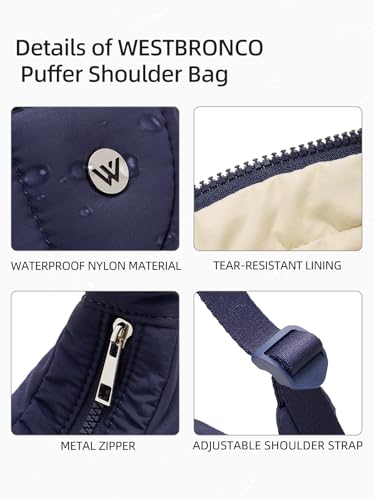 Image of WESTBRONCO Small Puffer Crescent Shoulder Bag for Women, Nylon Quilted Shoulder Purses, Puffy Handbags with Adjustable Strap
