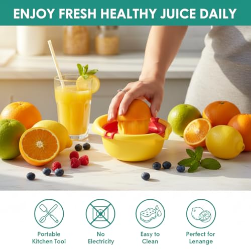 Image of Hand Press Juicer Machine 300 ml Manual Juice Extractor with Measuring Cup Compact Fruit Juicer for Lemon Orange Mosambi Portable Easy Clean Kitchen Tool