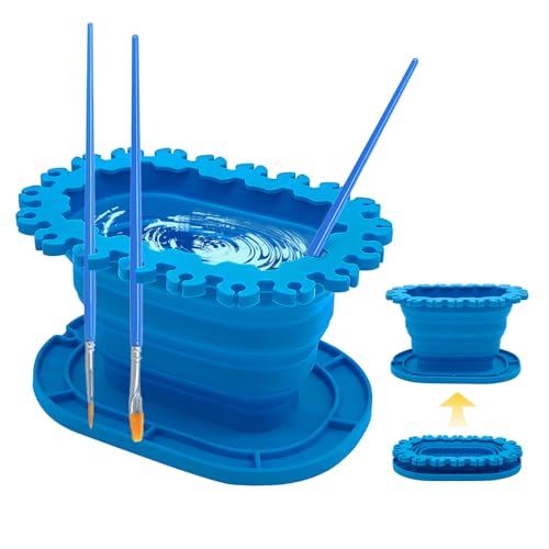 Foldable Silicone Paint Brush Cleaner Cup with Holder Collapsible Rinse Basin for Acrylic Watercolor and Oil Painting Portable Brush Washing Cup for Artists and Hobby Painting