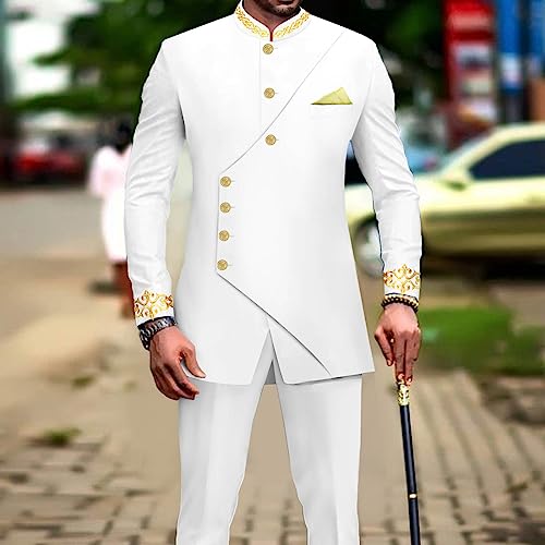 African Suits for Men Slim Fit Embroidery Double Breasted Blazer and Pants Set Formal Business Dress Suit2