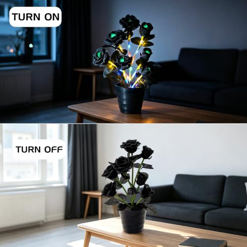 Image of Gothic Black Rose LED Flower Lamp Artificial Rose Night Light Bedroom Decor | Bar Nightstand Desk Halloween Decor Gifts for Women Girlfriend Wife Friend Valentines Anniversary Chriatma Birthday Gifts