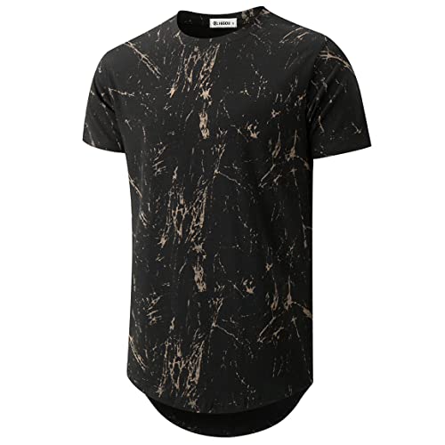 KLIEGOU Mens Hipster Hip Hop Ripped Round Hemline Pattern Print T Shirt
