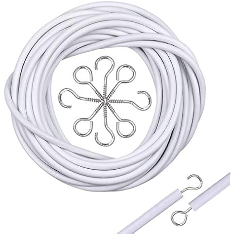 Disino Net Curtain Wire and Hooks Kit, 5M White Curtain Cord with 10pcs Screw Hooks and 10pcs Eye Hooks for Net Curtain Rod Cover