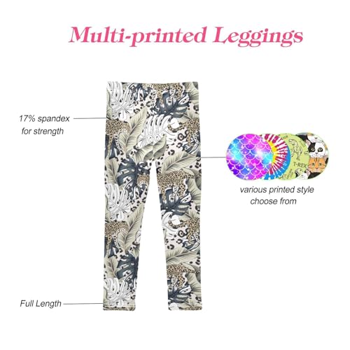 CaTaKu Girls Leggings Leopard Banana Palm Leaves Leggings for Girls Kids Athletic Workout Yoga Pants Size 4-10T4
