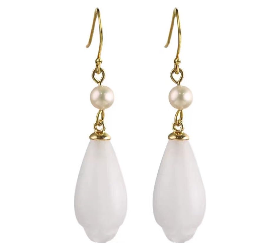Boucles d'oreilles en agate verte et or 14K style ginkgo rétro