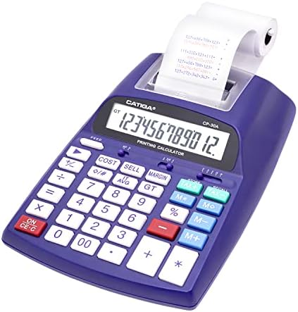Printing Calculator with 12 Digit LCD Display Screen, 2.03 Lines/sec, Two Color Printing, Adding Machine for Accounting Use, AC Adapter Included (Purple)