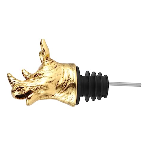 Cabilock Rhino Head Wine Pourer and Bottle Stopper Creative Zinc Alloy Wine Caps for Parties Bars and Restaurants Unique Golden Design for
