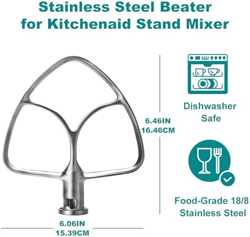Miniatura 2 de KitchenAid - Paleta mezcladora de acero inoxidable, 4.5Q5Q, con cabezal inclinable, pulido, sin recubrimiento, apto para lavavajillas, accesorio