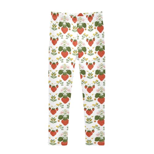 senya Girls Printed Leggings Yoga Pants Strawberry Flower Leaves Pattern for Kids in 4t to 10 Years, 4T
