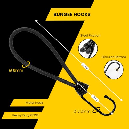 Brotree Bungee Cords with Hooks 25 Pack 20cm Bungee Hooks Small Bungee Rope with Hooks for Tarpaulins Tents, Tarp and Fixing - Black - Image 2