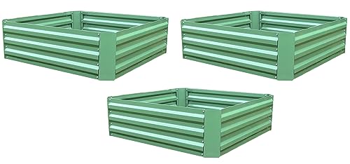 Selections Square Metal Raised Vegetable Beds Garden Planters in Green (100cm x 30cm) - Pack of 3