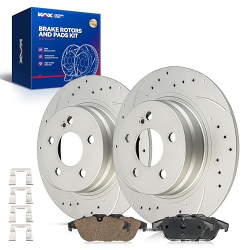 Image of KAX Rear Brake Kit Fits Mercedes-Benz C300 2008-2012, C250 2012-2014 1.8T | Drilled and Slotted Brake Rotors, Ceramic Brake Pads, Automotive Replacement Brake Kit