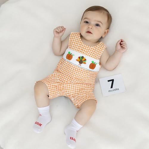 My First Halloween Baby Boy Girl Outfit Newborn Plaid Ghost Pumpkin Overalls Jumpsuit Smocked Romper Fall Clothes2