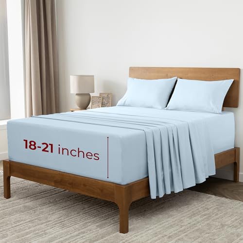 Image of Mellanni Extra Deep California King Sheets - 4 PC Iconic Collection Bedding | Hotel Luxury, Ultra Soft, Cooling Bed Sheets - Wrinkle, Fade, Stain Resistant (Cal King, Aqua)