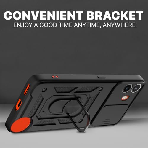 Image of Pikkme D10 Tough Armor Bumper Case | 360 Protection Case | Sliding Camera Shield Cover & Ring Holder Stand Back Cover for CMF by Nothing Phone 1 (Black)