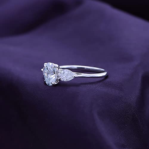 SAVEARTH DIAMONDS 2 Carat 8X6MM Oval & 6X4MM Pear Cut Lab Created Moissanite 3-Stone Engagement Ring In 14K Gold Over Sterling Silver (VVS1 Clarity, 2 Cttw)4