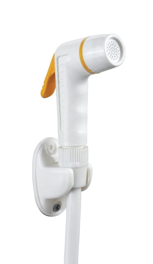 SanituF HF-1456A Ring Jet Spray | ABS Ring White Health Faucet/Jet Spray for Toilet | with ABS 1.0 Meter Flexible Hose Pipe | with Hook | (Pack of 1) | (Ivory-Orange)