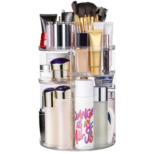 INOVERA (LABEL) Cosmetic Makeup Storage Holder Organizer Adjustable 360 Rotation Box, 23L x 23B x 30H cm. (Transparent)