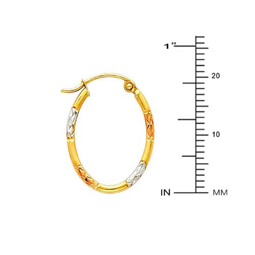 14k REAL Tri Color Gold 1.5mm Thickness Tube Oval Hoop Earrings (20 x 15 mm)2
