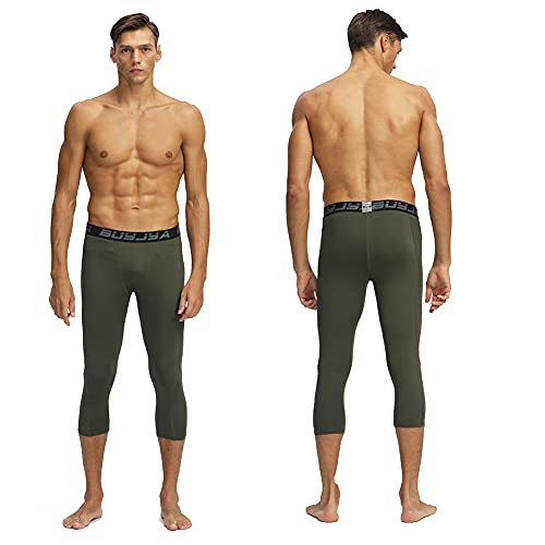 Buyjya 3 Pack Men's 3/4 Compression Pants Running Tights Workout Leggings Athletic Cool Dry Yoga Gym Clothes (M, Blue-Army Green-Black, M) #TOP3