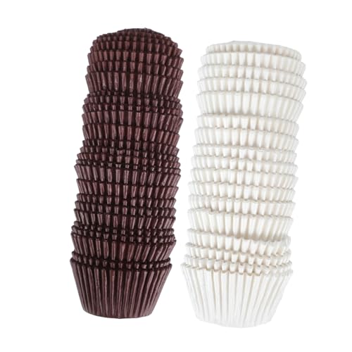 POPETPOP 1000 piezas Moldes de Papel para Magdalenas y Cupcakes Resistentes al Aceite Color Café y Blanco para Hornear Fiestas Bodas y Celebraciones