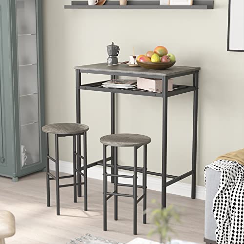 Weehom Kitchen Bar Table Dining Table Set For 2, Counter Height Breakfast Table With Bar Stools, Bistro Table And Chairs Space Saving, Built In Wine Rack, Easy To Assemble #TOP1