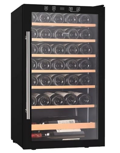 INFINITON Vinoteca WFL-34C, 34 Botellas, Luz LED en el interior, Sistema de enfriamiento No frost, Acabado exterior Crystal BLACK, Tirador exterior de acero inoxidable, G