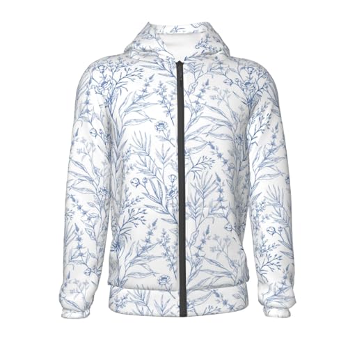 Blue Herb and Leaf Kids Pullover Hoodies Boys Zip Up Sweatshirts Girls Athletic Clothes with Pocket2