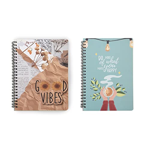 Image of PAPBOO A5, Easy to Carry, Good Vibes & Do More, Spiral Wiro Notebook : 100 GSM Natural Shade Paper, Dot Grid, 2 * 120 Pages, Journal, Diary, Gift