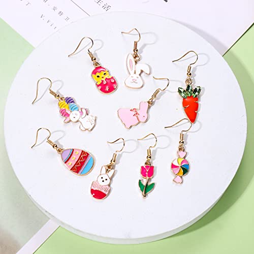 9 Pairs Easter Earrings For Women Enamel Bunny Drop Earrings Cute Rabbit Dangle Earrings Colorful Egg Earring Set Easter Theme Jewelry (9Pcs Easter Set) #TOP6