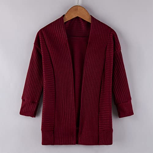 Toddler Kids Girls Knitted Sweater Long Sleeve Warm Cardigan Open Front Coats Fall Solid Color Long (Wine, 2-3 Years)3