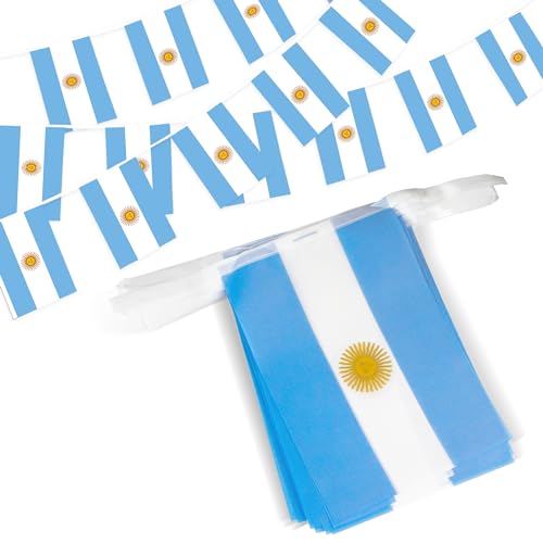 Image of Anley Argentina String Flag Pennant Flags, Patriotic Events 9th of July Argentina Independence Day Decoration Sports Bars - 33 Feet 38 Flags