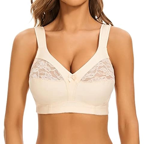 sheroine Women's Cotton Lace Full Figure Bra Plus Size Wirefree Ultrathin Soft Unpadded Support Bras(Nude,36C) Cover