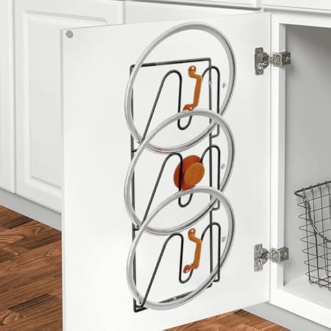 Pot Lid Holders Wall Mounted Pot Lid Shelf Heavy-Duty Pot Lid Stand 3-Layer Space Saving Pot Lid Rack Multipurpose Lid Storage Organizer for Pot Lids Pans Cutting Boards Kitchen Cabinet (2, Black)