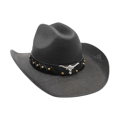 Image of Straw Cowboy Hat for Men Cowgirl Hats Women Wide Brim Beach Sun Hat Western Summer Hats