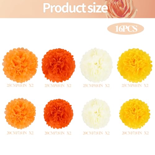 Image of BestoFun 16PCS Fall Party Decorations Orange Tissue Paper Flowers Pompoms Decorations for Girl Groovy Birthday Baby Shower Wedding Autumn Thanksgiving Halloween Room Wall Hanging Decor
