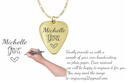 Personalized Gold Stainless Steel Guitar Pick Necklace Pendant Custom Engraved Free - Ships from USA3