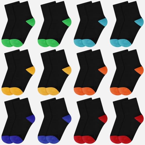 HAGOT 12 Paar Kinder Socken Jungen & Mädchen Baumwolle Kindersocken, Jungen Kindersocken, Teenager Stümpfe, Frühling und Sommer Socken mit niedlichen, Mustern Mehrfarbig, EU 35-38