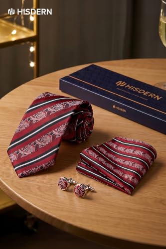 Image of HISDERN Ties for Men Paisley Tie and Pocket Square Cufflinks Set Formal Classic Floral Necktie Handkerchief Wedding Party