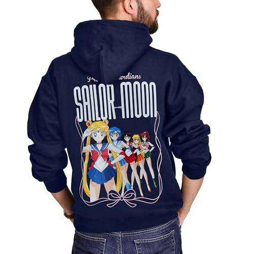 Elbenwald Sailor Moon - Sudadera con capucha Pretty Guardians & Silueta Frontal y Espalda Multicolor Hombre Mujer Unisex, azul, XXL