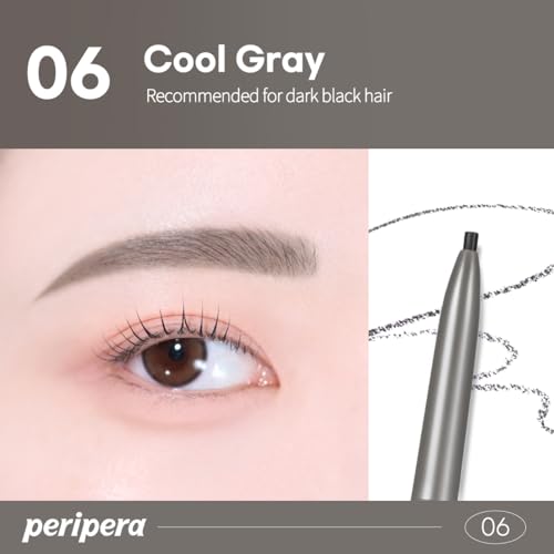Image of PERIPERA Speedy Skinny Brow (06 Cool Gray),1.5mm Precise Eyebrow Pencil, Dual-Sided Fine Tip Shades, Define Fills Brow Make up, K Beauty, Korean Make-up, Safe for Sensitive Skin