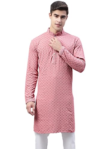 Image of Jompers Men's Regular Fit Cotton Chikankari Embroidered and Sequence Kurtas
