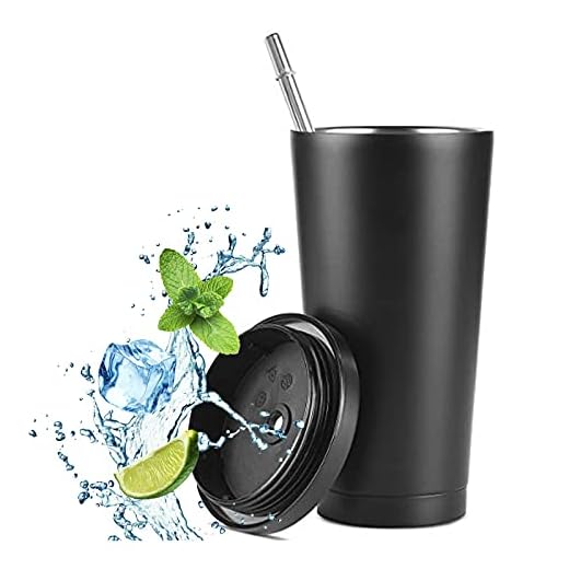 Flintronic 475ML Resemugg Tumlare med Sugrör och Läckagesäkert Lock, Kaffemugg Tekoppkolv, Dubbelväggs Vakuumisolerad Rostfritt Stål Tumlare för Kall Eller Varm Dryck med 1 Rengöringsborste