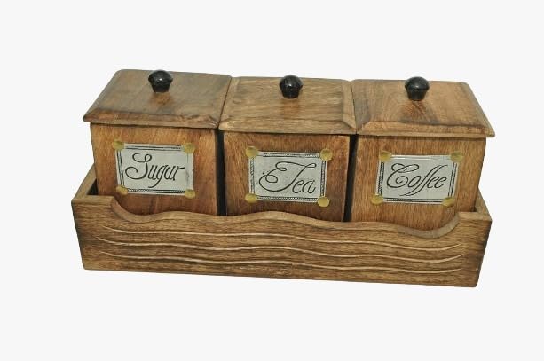 TA Treen Arts Coffee and Sugar Pot Set - Elegant Kitchen Storage Container Set with Lids for Modern Kitchen Décor