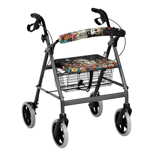 Image of Universal Rollator Accessories Covers Floral Skull Rollator Walker Seat and Backrest Covers Soft Walkers Seat Covers for Seniors Women Men